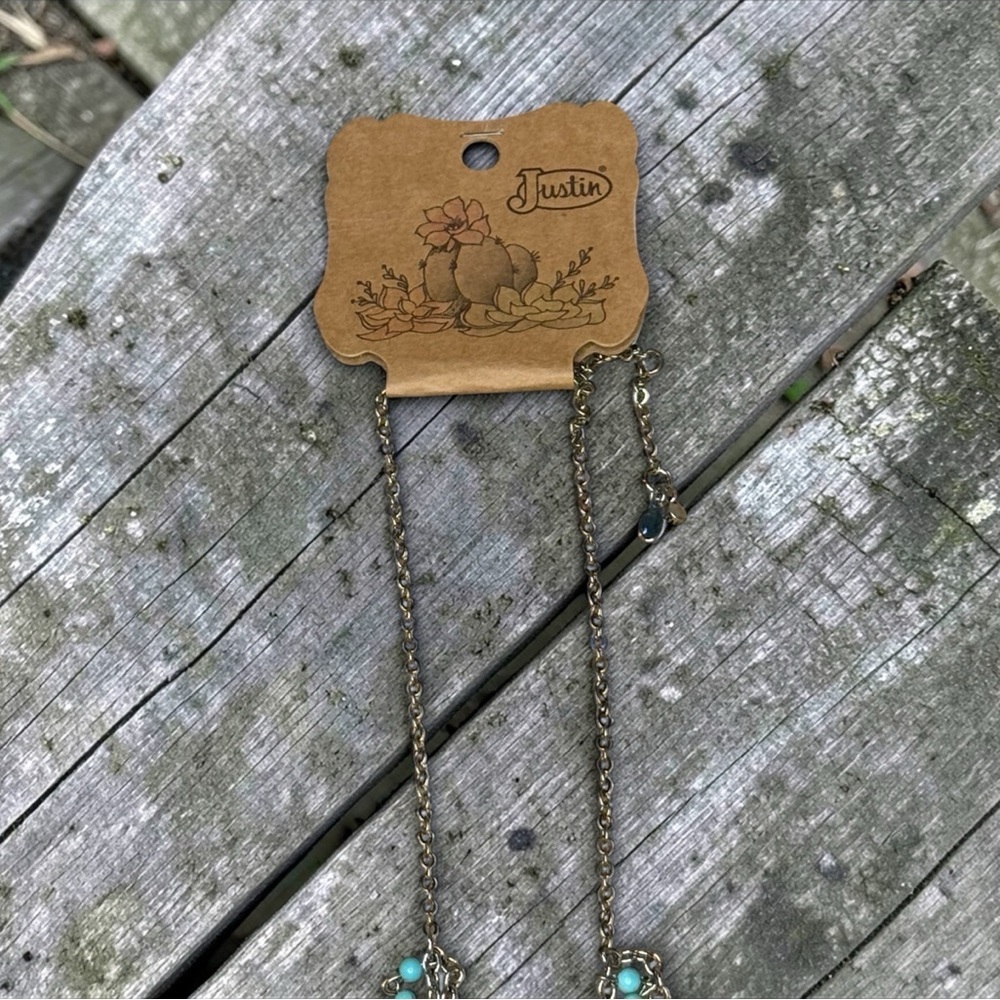 NWT Justin Turquoise and Brown Beaded Necklace - Picture 3 of 3